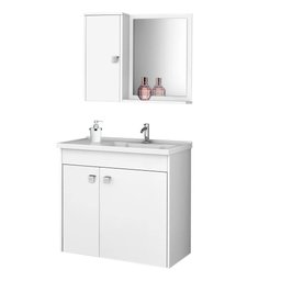 Kit Banheiro Gabinete 56cm Pia e Armário Com Espelho Munique Branco - Bechara - 1