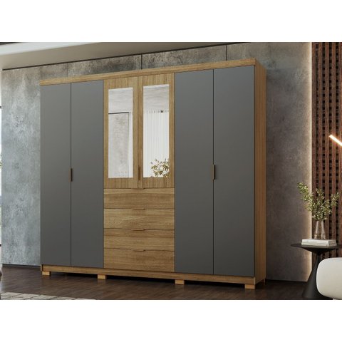 Guarda-Roupa Dubai Ouro 235cm MDF c/ Vidro Reflecta - Nature Alaca  Vila Rica