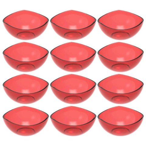 12 Potes de Sobremesa Doces Vermelho Transparente 265ml Plástico Crippa Restaurante Hotel