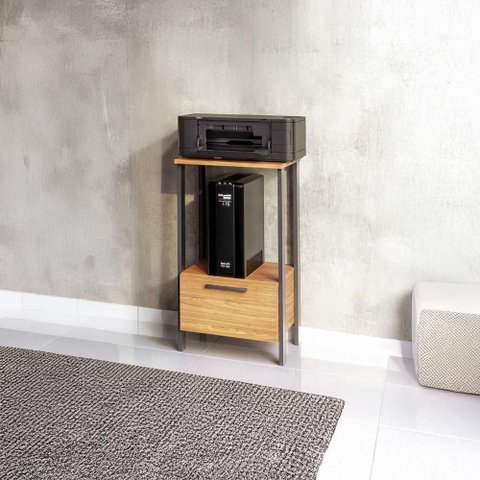 Mesa Apoio Industrial 40cm com 1 Gaveta Dalla Costa 100% Mdf Cor:freijó com Preto Fosco