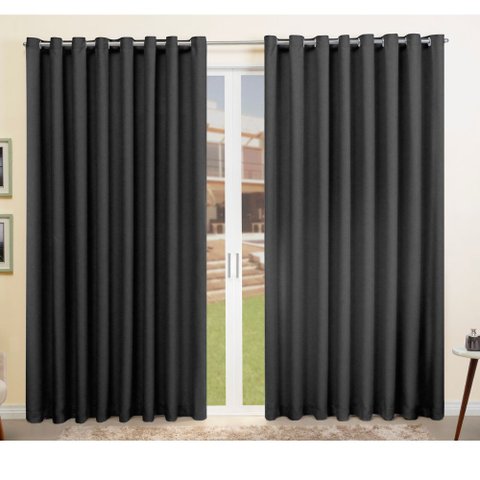 Cortina para Sala Blackout Tecido com Eliós Cromado 2.00m x 250m Moderna:Preto