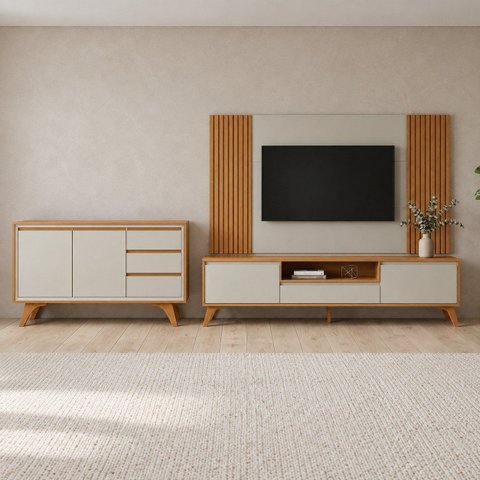Conjunto Sala de Estar Vertex Off White/Naturalle Mavaular