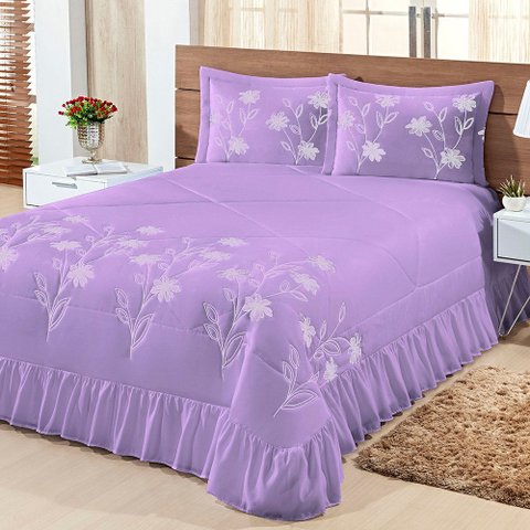 Kit Cobre Leito Casal Super King Lírio 03 Peças - Lilás