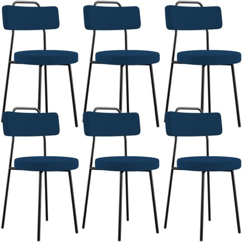 Kit 06 Cadeiras Decorativas Estofada Sala De Jantar Barcelona L02 Suede Azul Marinho - Lyam Decor
