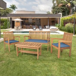 Conjunto para Jardim de Madeira Eucalipto 4 Peças Estofado Nature Yescasa - 1