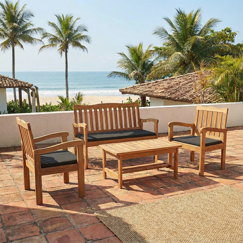 Conjunto para Jardim de Madeira Eucalipto 4 Peças Estofado Nature Yescasa Marrom/Amadeirado/Preto