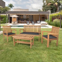 Conjunto Para Jardim de Madeira Eucalipto 4 Peças Estofado Nature Yescasa - 1
