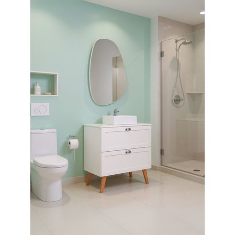Gabinete para Banheiro com Tampo Cuba e Espelheira Organica 80cm Retro Mdf Branco Milano - On Móveis