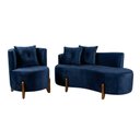 Ver imagem 2 de Conjunto 01 Poltrona + Sofá Curvo Orgânico Veludo Azul Marinho - Montanaris Decor