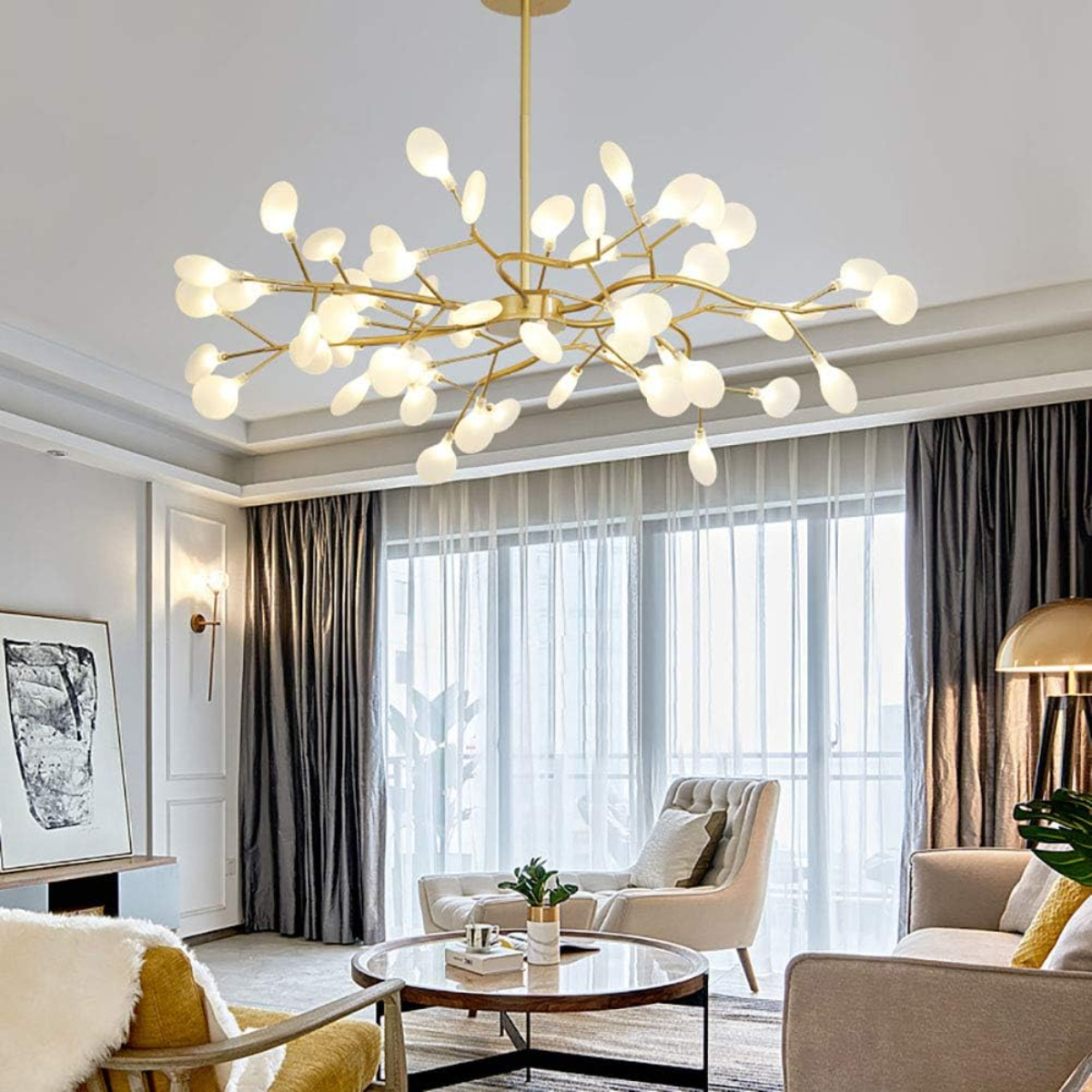 Ver imagem 2 de Lustre Teto 110cm Ramos de Árvore 54 Leds Luminária Metal Dourado Gimpo Kjdd-e-522-gold-54