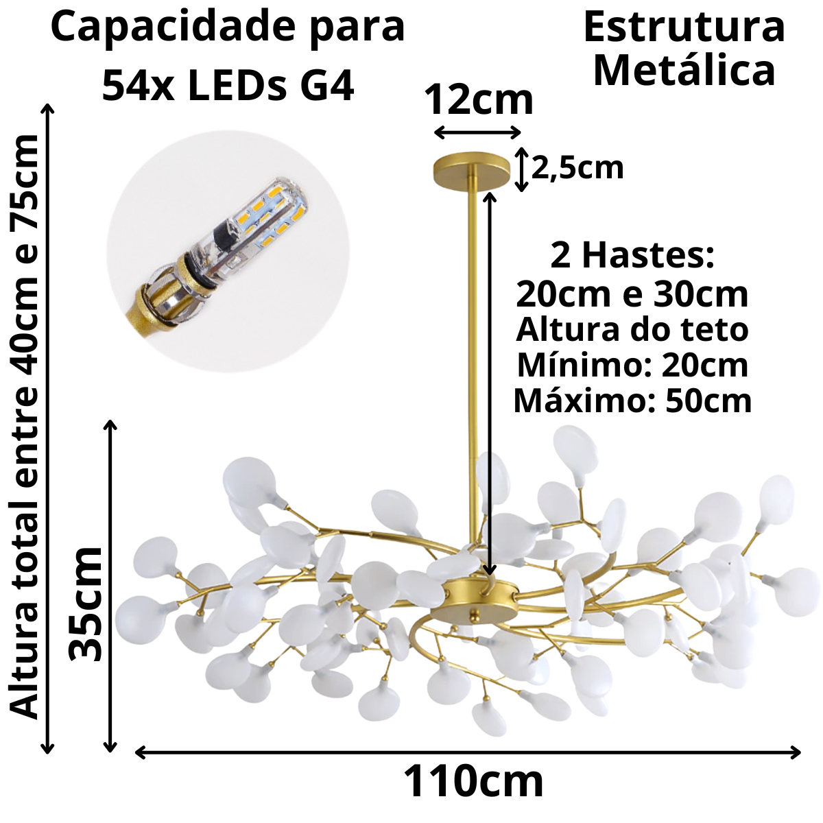 Ver imagem 4 de Lustre Teto 110cm Ramos de Árvore 54 Leds Luminária Metal Dourado Gimpo Kjdd-e-522-gold-54