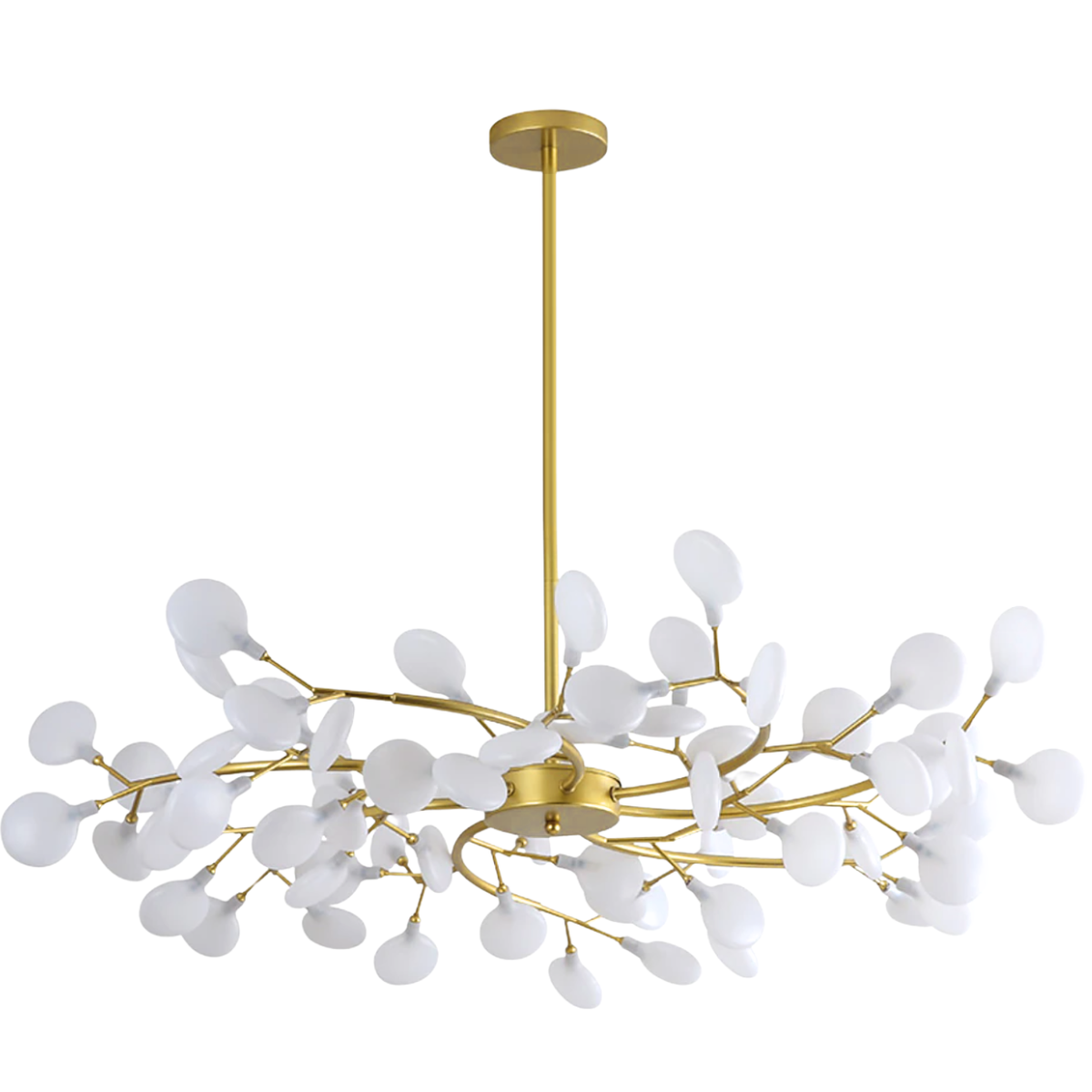 Lustre Teto 110cm Ramos de Árvore 54 Leds Luminária Metal Dourado Gimpo Kjdd-e-522-gold-54