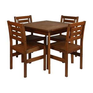 Conjunto Mesa de Jantar Quadrada com 4 Cadeiras em Madeira Maciça Garden Jatobá
