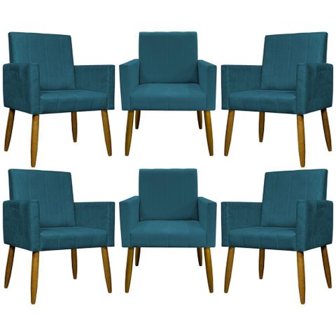 Kit 6 Poltronas Decorativas Mari - Azul-marinho Suede