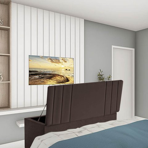 Calçadeira Baú Recamier Queen 160CM Grécia Suede Marrom - D A DECOR
