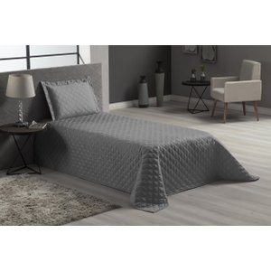 Colcha Cobre Leito Veneza com Fronha Cinza Solteiro 2 Peças