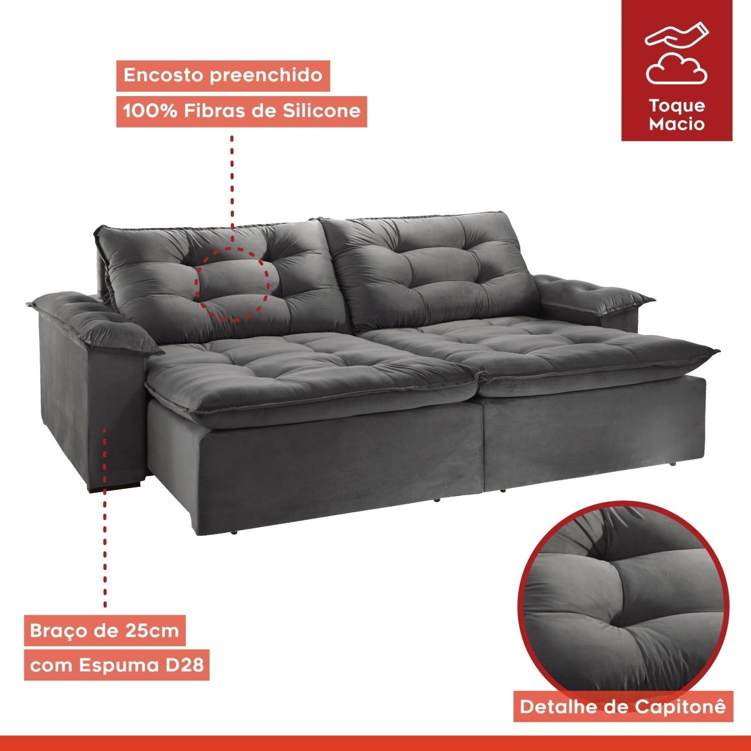 Sofá Retrátil e Reclinável 210cm M128 - 8
