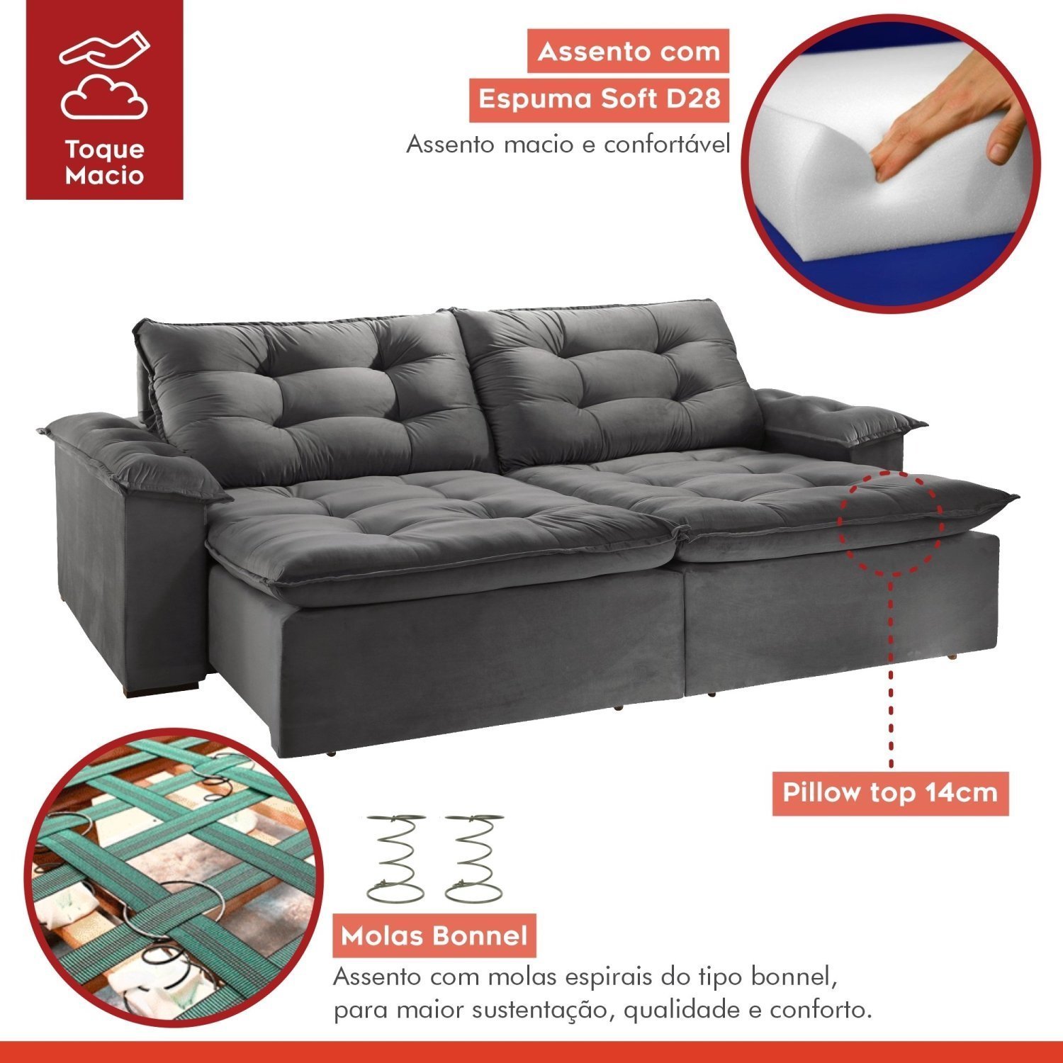 Sofá Retrátil e Reclinável 210cm M128 - 5