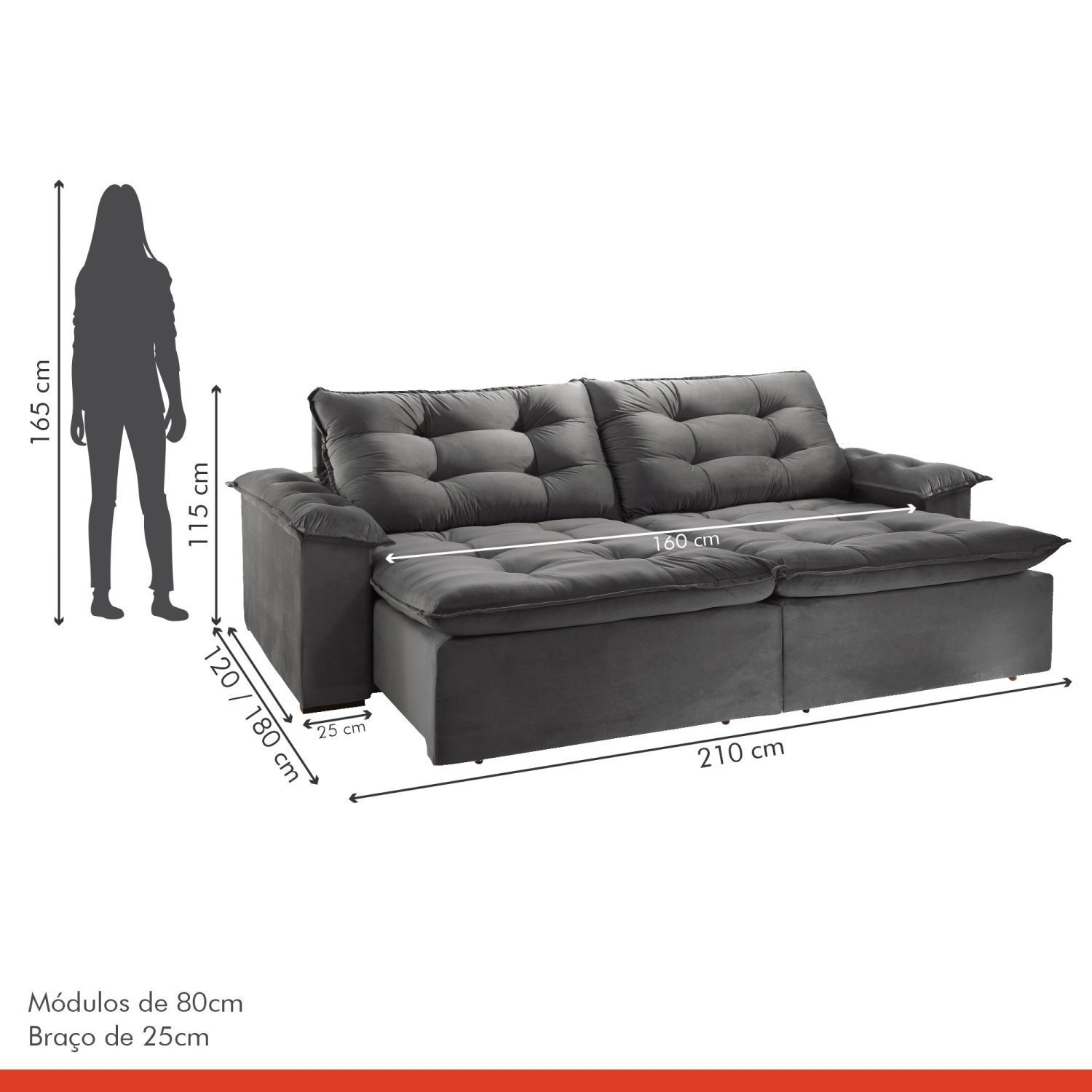 Sofá Retrátil e Reclinável 210cm M128 - 3