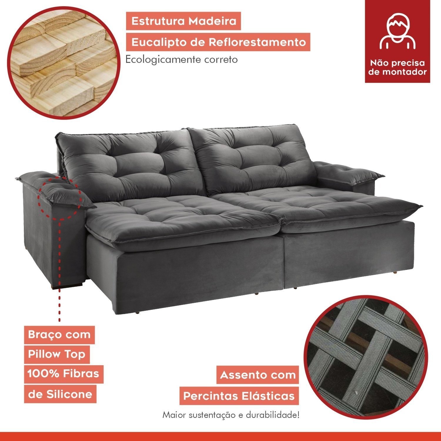Sofá Retrátil e Reclinável 210cm M128 - 7