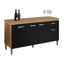 Ver imagem 3 de Balcão Gabinete Cozinha Gabriela 4 Portas 1 Prateleira MDP 145cm Amêndoa e Preto