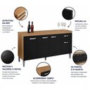 Ver imagem 2 de Balcão Gabinete Cozinha Gabriela 4 Portas 1 Prateleira MDP 145cm Amêndoa e Preto