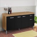 Ver imagem 1 de Balcão Gabinete Cozinha Gabriela 4 Portas 1 Prateleira MDP 145cm Amêndoa e Preto