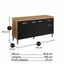 Ver imagem 4 de Balcão Gabinete Cozinha Gabriela 4 Portas 1 Prateleira MDP 145cm Amêndoa e Preto