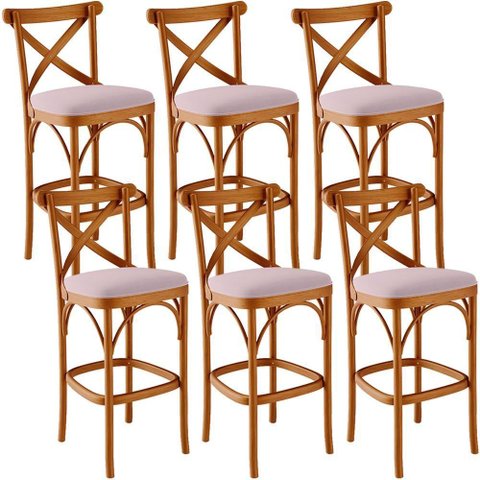 Kit 06 Banquetas Altas Cozinha Bancada Bar Sala de Jantar Estofada Ávila L02 Suede Rosê - Lyam