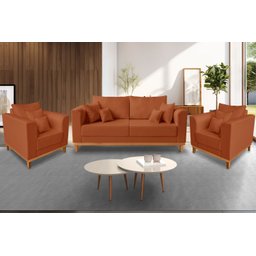 Kit Sofá 3 Lugares e 2 Poltronas Beny Viena Suede Terracota - Madeira Prima Deccor - 2