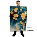 Ver imagem 2 de Kit Quadro Decorativo 3 Telas Canvas Flores Douradas em Tons de Azul Tacolado Moldura Flutuante 4,5c