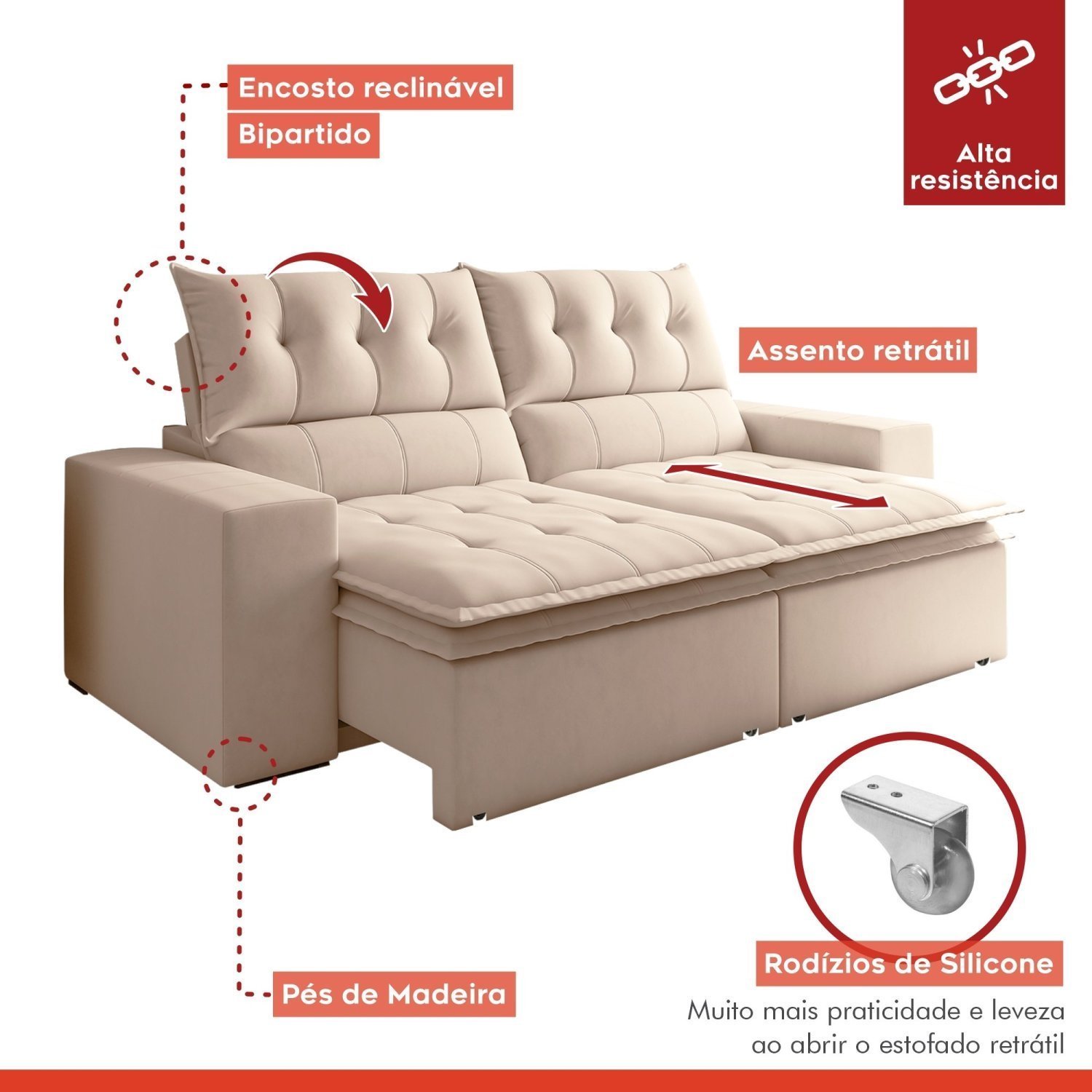 Sofá Retrátil e Reclinável 4 Lugares Pillowtop Duplo M118 - 10