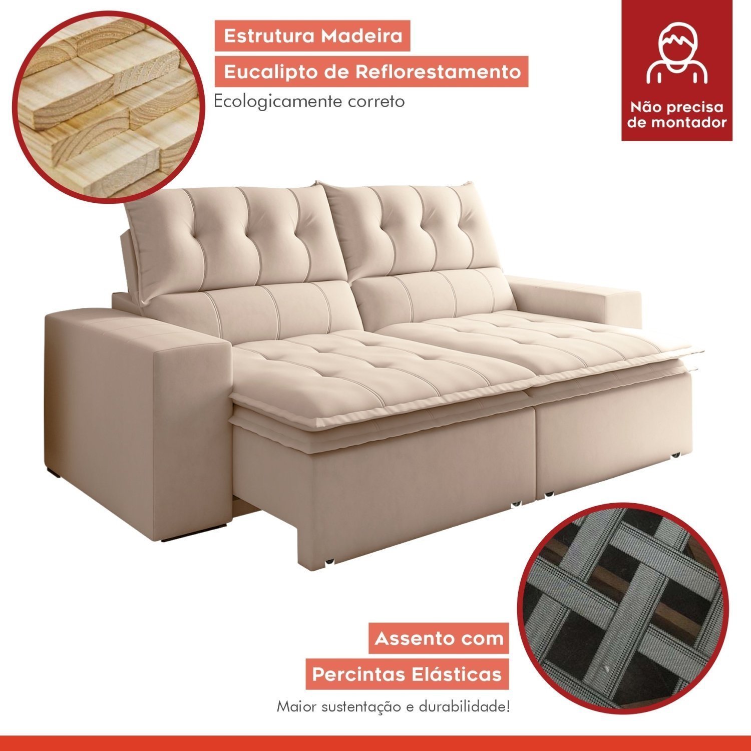 Sofá Retrátil e Reclinável 4 Lugares Pillowtop Duplo M118 - 7