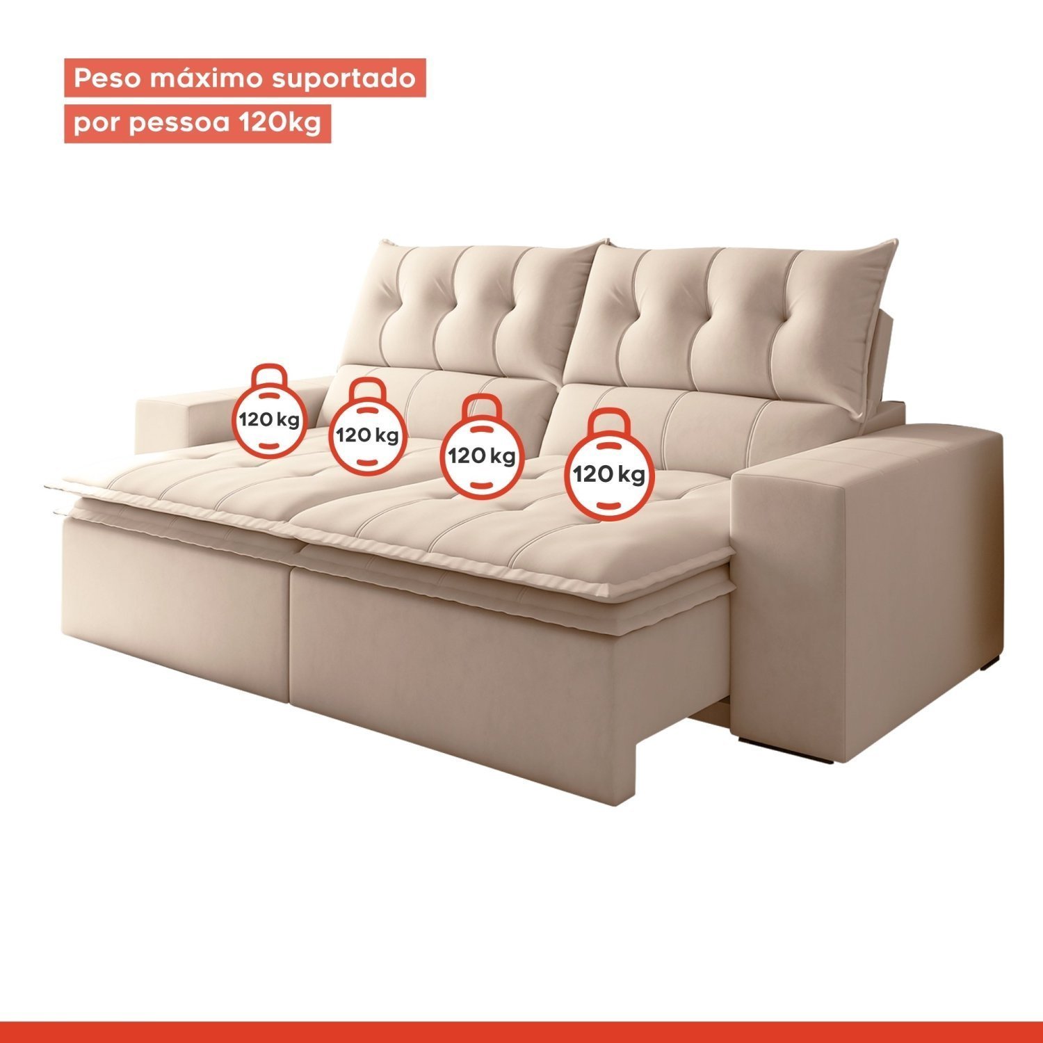 Sofá Retrátil e Reclinável 4 Lugares Pillowtop Duplo M118 - 4