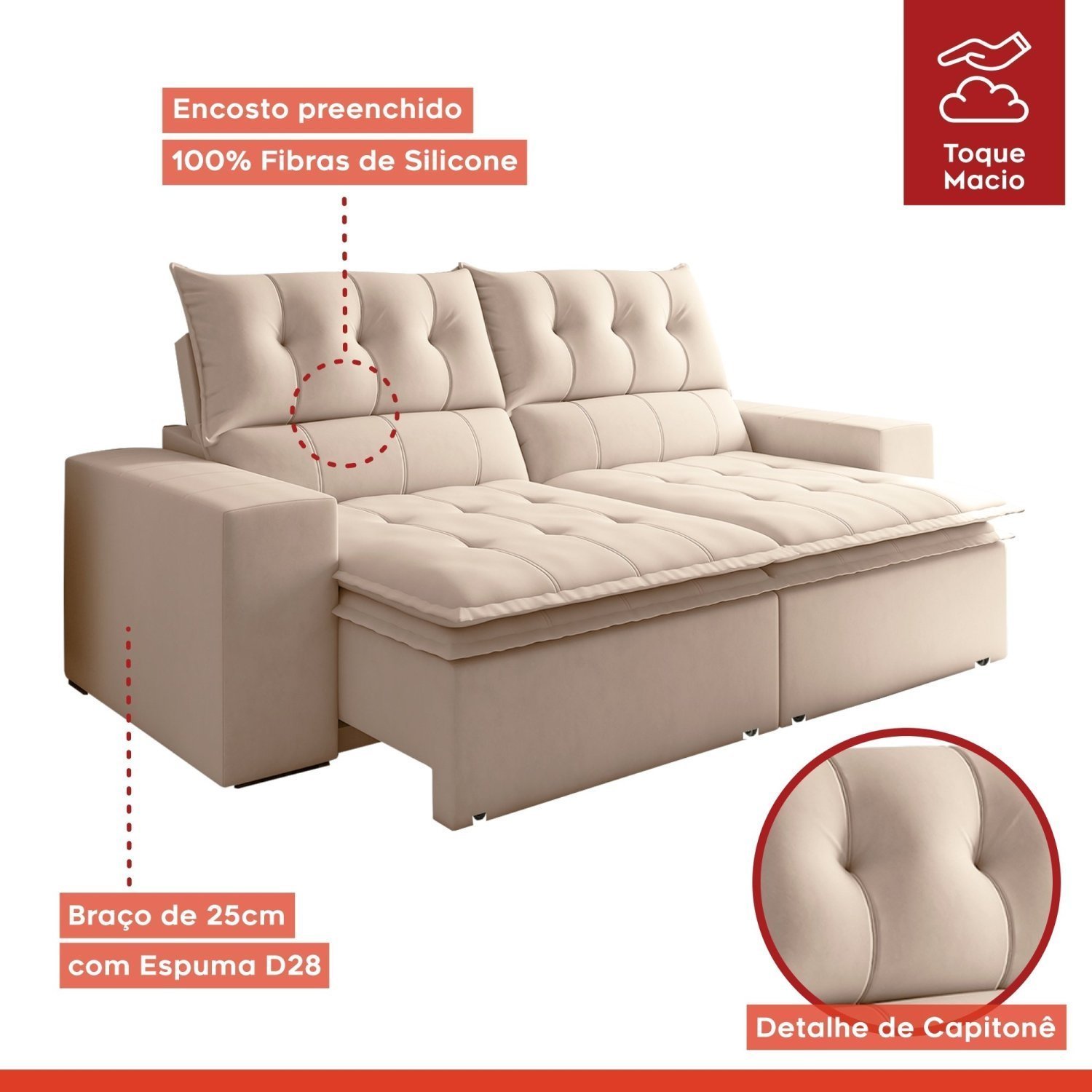 Sofá Retrátil e Reclinável 4 Lugares Pillowtop Duplo M118 - 8