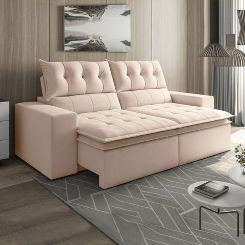 Sofá Retrátil e Reclinável 4 Lugares 290cm Pillow Top Duplo Base Madeira Maciça Paris 
