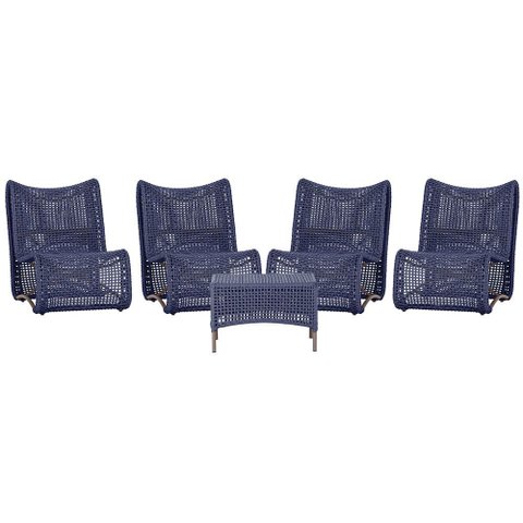 4 Poltronas e Mesa Texas em Alumínio Pintura Marrom Corda Náutica Trama Original
