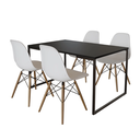 Ver imagem 2 de Mesa Industrial Base de Ferro Preto Tampo 137x90 Preto 4 Cadeiras Eames Madeira Assento Branco
