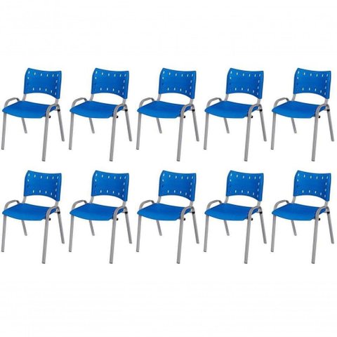 Cadeira Iso Base Cinza , Escritório Azul Kit 10 Un
