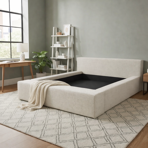 Cama Luxuosa Estofada Tamanho Queen Quarto de Alto Padrão:linho Off White