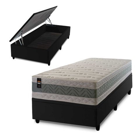 Conjunto Box Baú Solteirão Oxford Preto 96x203x74 Espuma D33