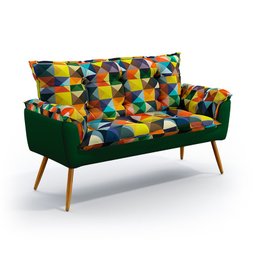 Kit Poltrona Namoradeira e 2 Poltronas Opala com Puff Solar Suede Estampado Colorido com Verde Arade - 2