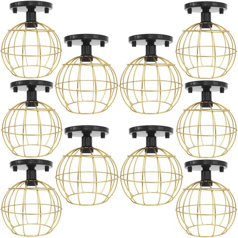 10 Lustres Teto Plafon Industrial Aramado Globo Dourado Retrô Luminária Vintage Preto Agp Ilumini