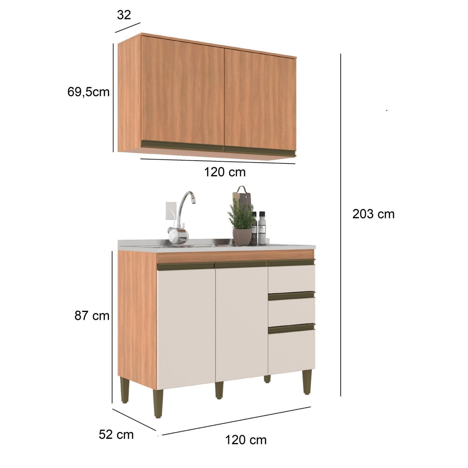 Cozinha Modulada 2 Peças 4 Portas 3 Gavetas 120cm Cecília - 3