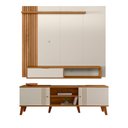 Ver imagem 2 de Conjunto Sala Painel Suspenso Frisado 160cm para Tv e Rack Estante 160cm Peternella Móveis