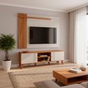 Ver imagem 1 de Conjunto Sala Painel Suspenso Frisado 160cm para Tv e Rack Estante 160cm Peternella Móveis