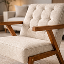 Ver imagem 2 de Kit 2 Poltronas Zara Capitone Tecido Boucle Moderna Decorativa Pés em Madeira Maciça para Sala de Es