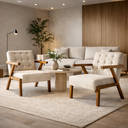Ver imagem 1 de Kit 2 Poltronas Zara Capitone Tecido Boucle Moderna Decorativa Pés em Madeira Maciça para Sala de Es