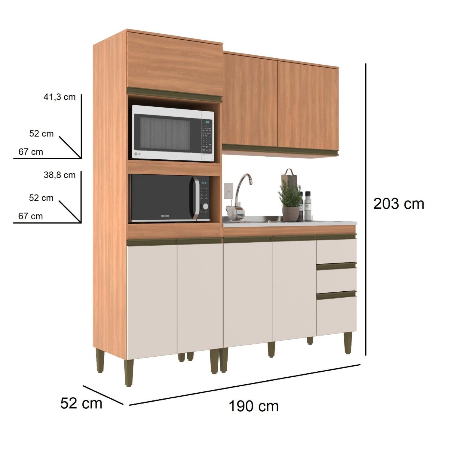 Cozinha Modulada 9 Peças 7 Portas 3 Gavetas 190cm Cecília - 3