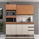 Ver imagem 1 de Cozinha Modulada 9 Peças 7 Portas 3 Gavetas 190cm Cecília Marrom/Freijó/Off White